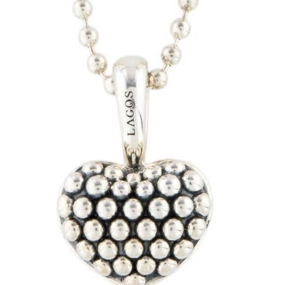 LAGOS STERLING SILVER 925 CAVIAR BEADED HEART PENDANT NECKLACE - Picture 2 of 8